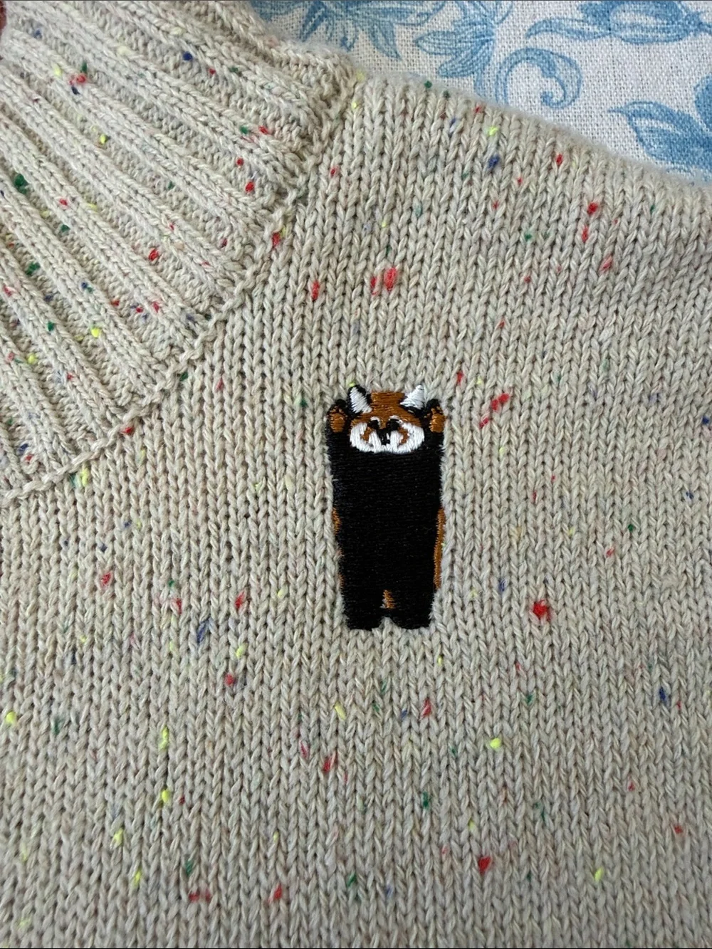 NWT Graniph High-Neck Cream Knit Sweater Red Panda Embroidery Medium